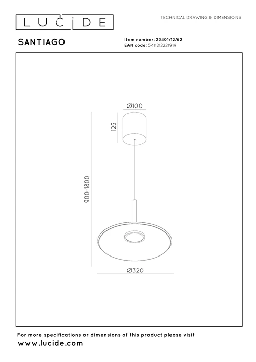 Lucide SANTIAGO - Pendant light - LED Dim. - CCT - 1x16W 2700K/4000K - Amber | Premium - technical